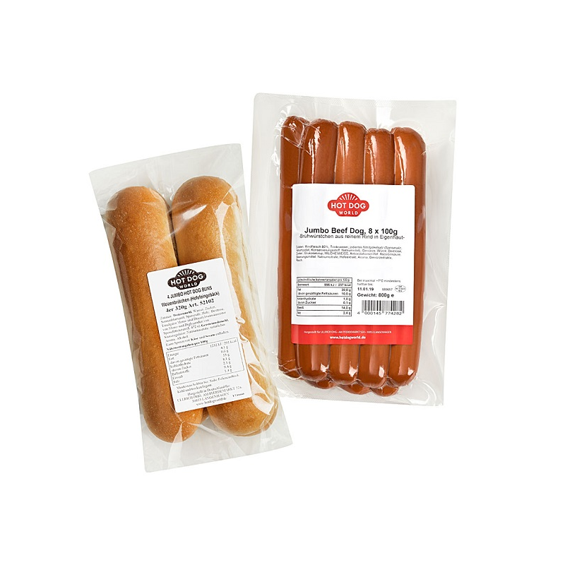 Pack Hot Dogs boeuf format Jumbo (88 saucisses 100g et pains 20cm)