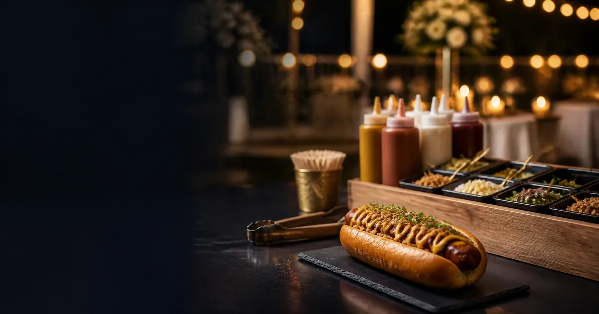 Bar à hot-dog organisé pour un service de mariage professionnel